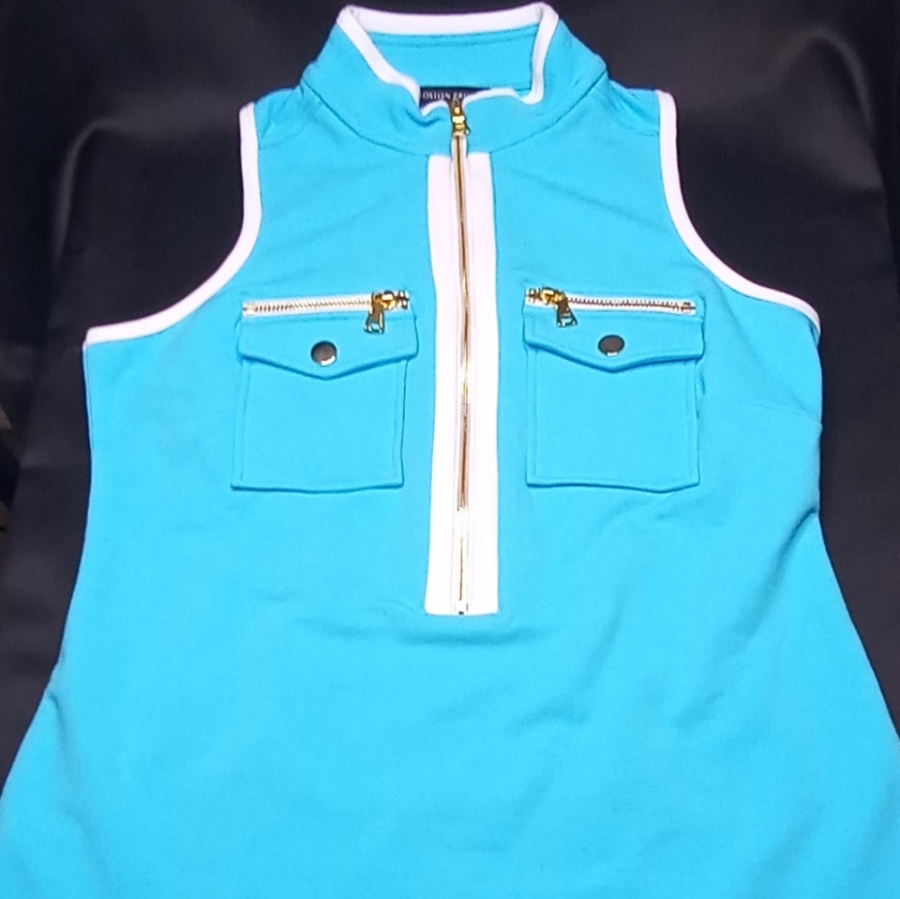 Boston Proper Sleeveless Chic Zip Top Airy Blue Womens Size Small